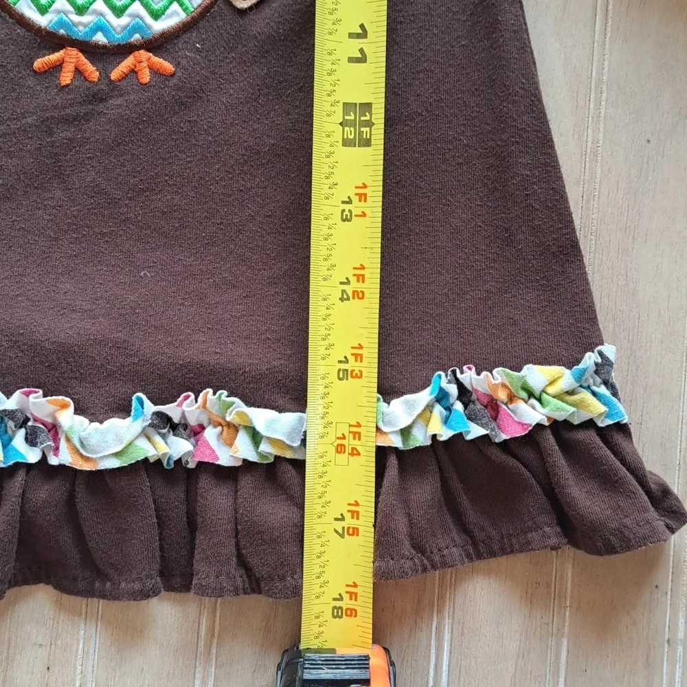 RareToo! Brown Owl Appliqué Chevron Sleeve Tunic Top Fall Thanksgiving Outfit